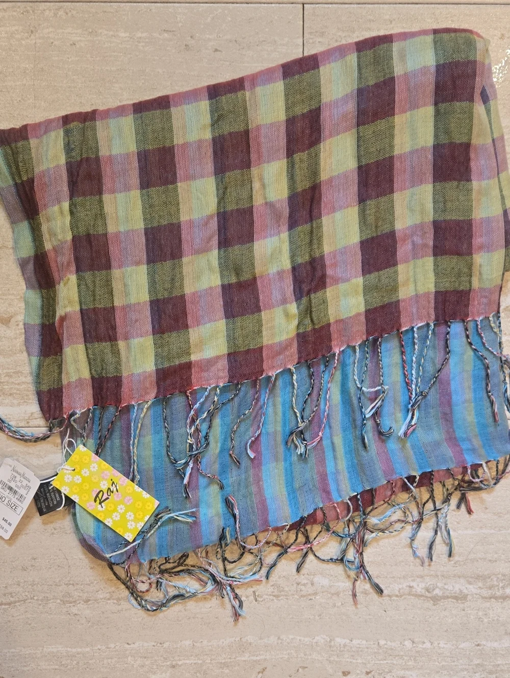 New Neiman Marcus Raj Oversized Reversible Plaid Fringed Edge Shawl/Scarf